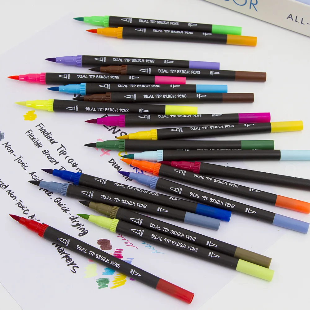 24-цветная ручка, художественная маркерная ручка, акварельная кисть, каллиграфия эскиз школьные принадлежности от AliExpress WW