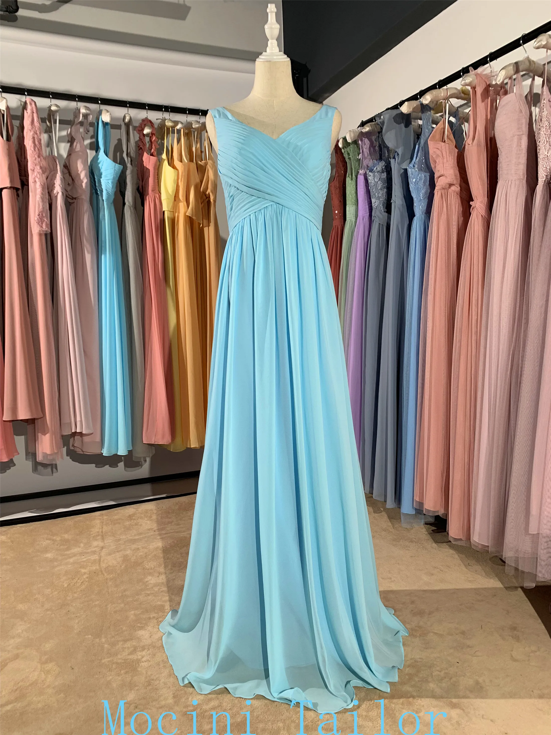 Пастельные синие шифоновые длинные платья подружки невесты 2021 различные