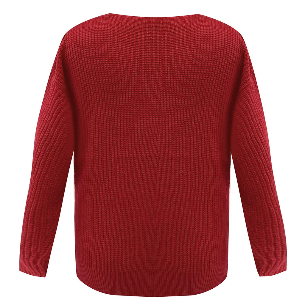 Осенне-зимний вязаный свитер для женщин повседневный красный с длинным рукавом и