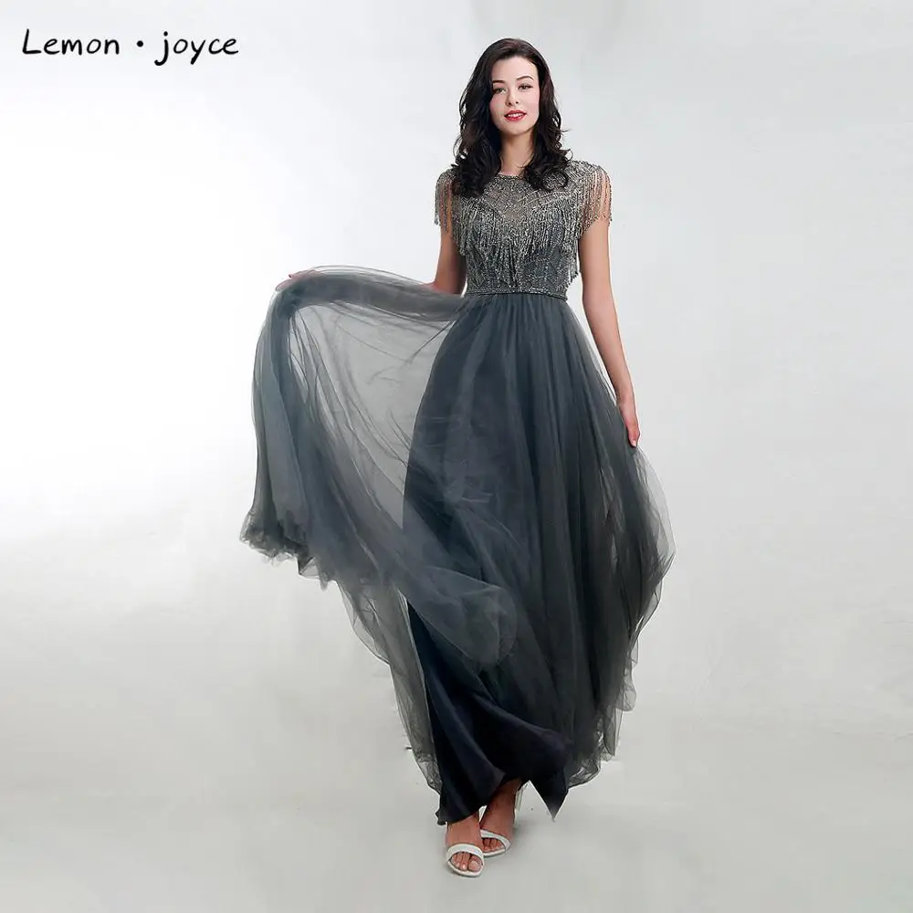 Lemon joyce Длинные вечерние платья 2020 для женщин с круглым вырезом бисером а силуэта