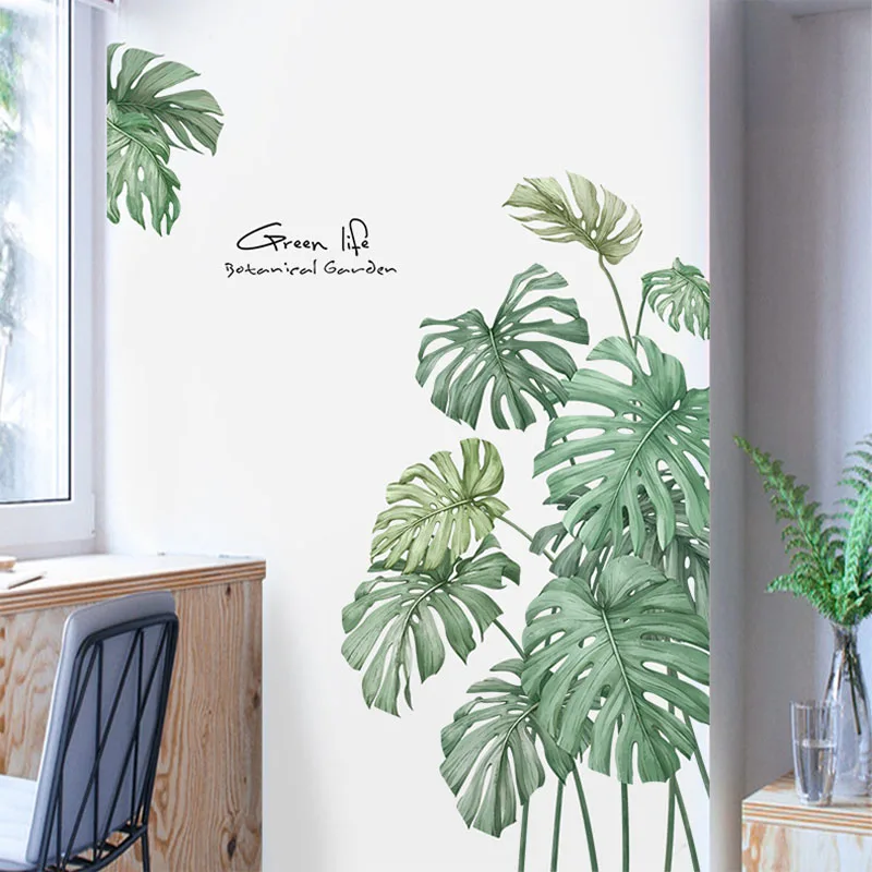 

home decor 3d green plant wall stickers for living room removable bedroom furniture wall art decals