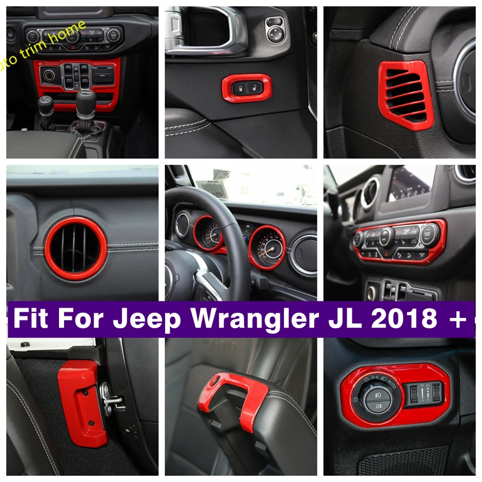 

Red Interior Refit Kit For Jeep Wrangler JL 2018 - 2022 Air AC Dashboard Roof Speaker Pillar A Lights Control Panel Cover Trim