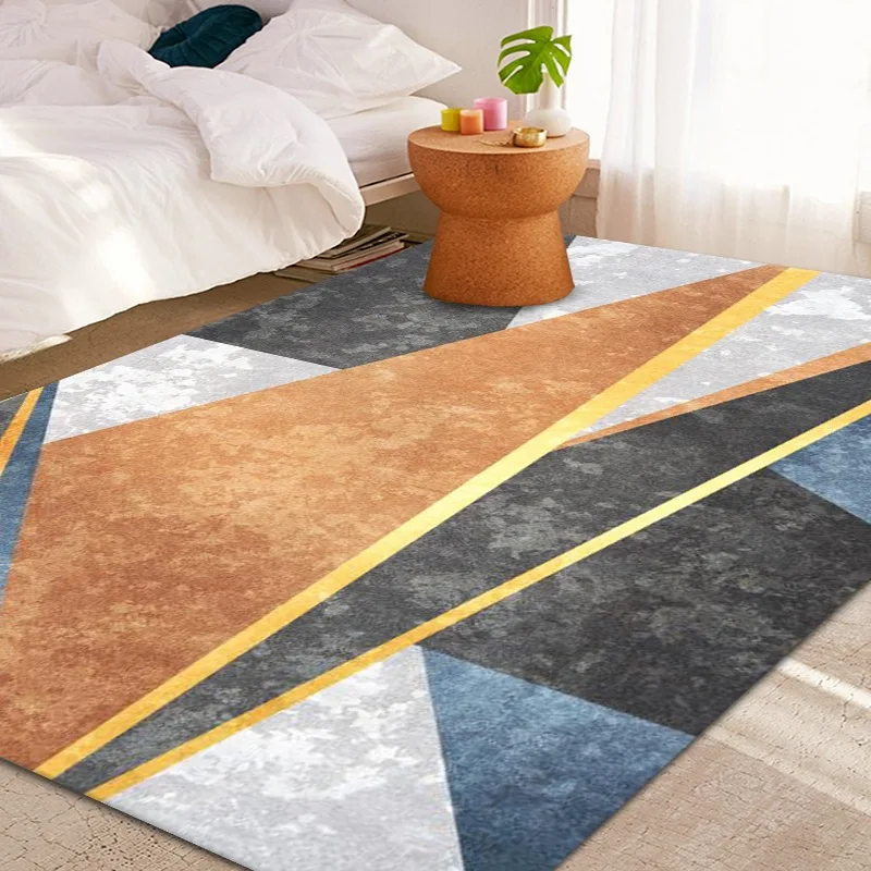 

Nordic Splicing Geometric Printed Carpet Rug and Carpets for Home Living Room Light Luxury Bedroom Anti-Slip Washable Large Rugs