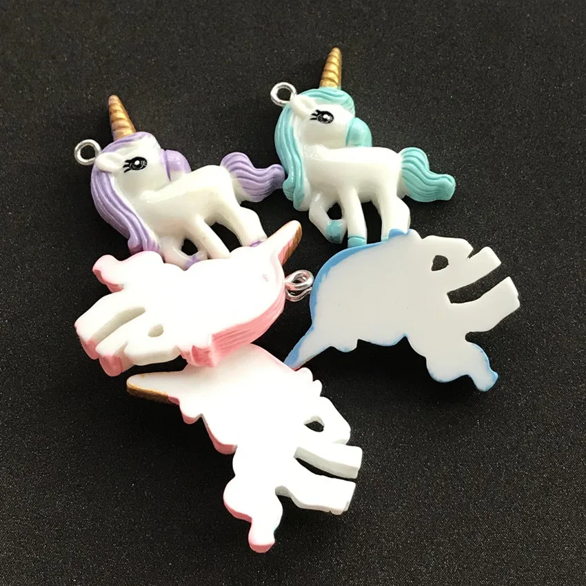 10 шт. милый многоцветной полимерный плоский чехол с мультяшным единорогом для