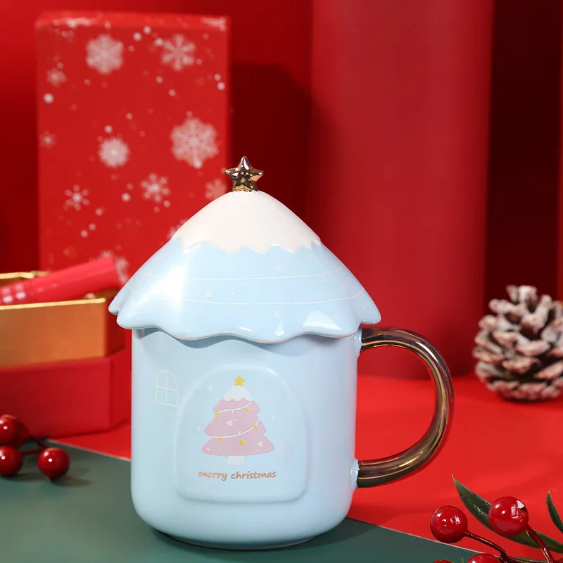 Кружка с крышкой Рождественская керамическая термостойкая кружка чашка для воды