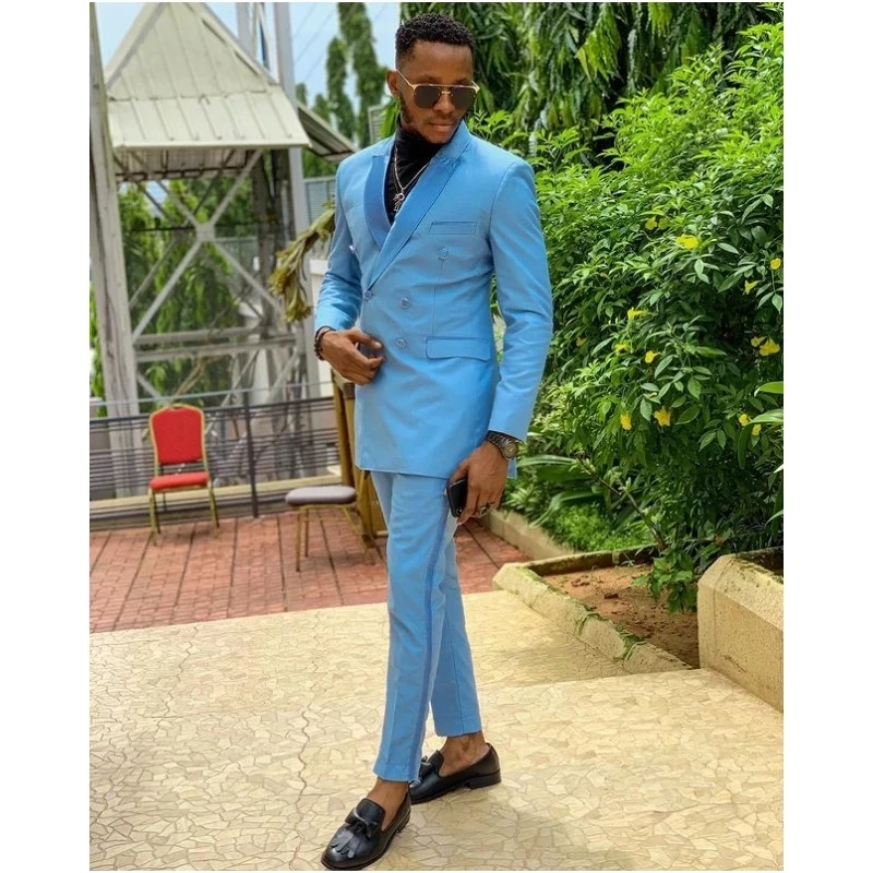 

Blue Men Suits 2 Pieces 2022 Slim Fit Suits For Groom Tuxedos Casual Wedding For Men Blazer Jacket+Pants+Vest Tailor-Made Outfit
