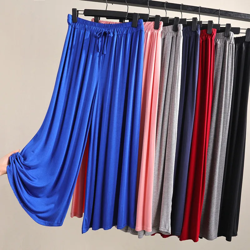 

Летние Модальные широкие брюки для женщин, модные повседневные брюки размера плюс XL, женские брюки длиной до щиколотки с высокой талией