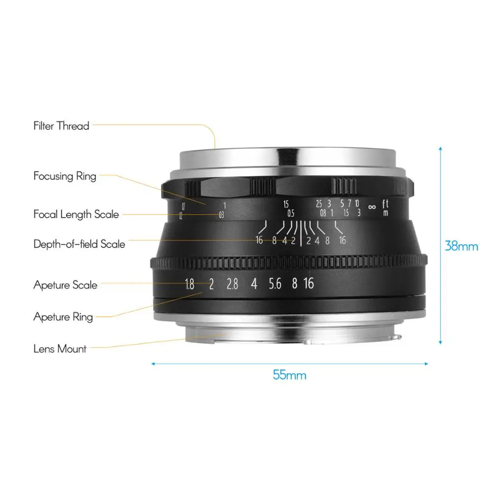

25mm F1.8 Manual Focus Lens for Sony E A5000 A5100 A6300 A6500 for Canon EOS-M for Fuji FX for Olympus M4/3 Mount