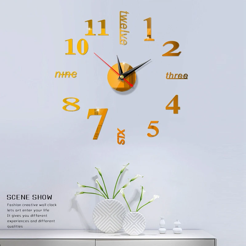 Большие настенные часы сделай сам зеркальные 3D наклейка украшение для дома офиса