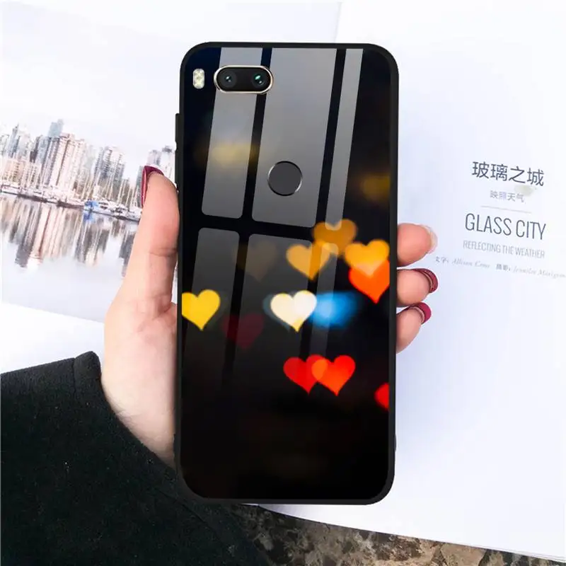 

Colorful Love Heart Hard Phone Case Tempered glass For xiaomi 6 8 lite se MIX2 2S Redmi 4X 5 6 6a note 4 5 6 7