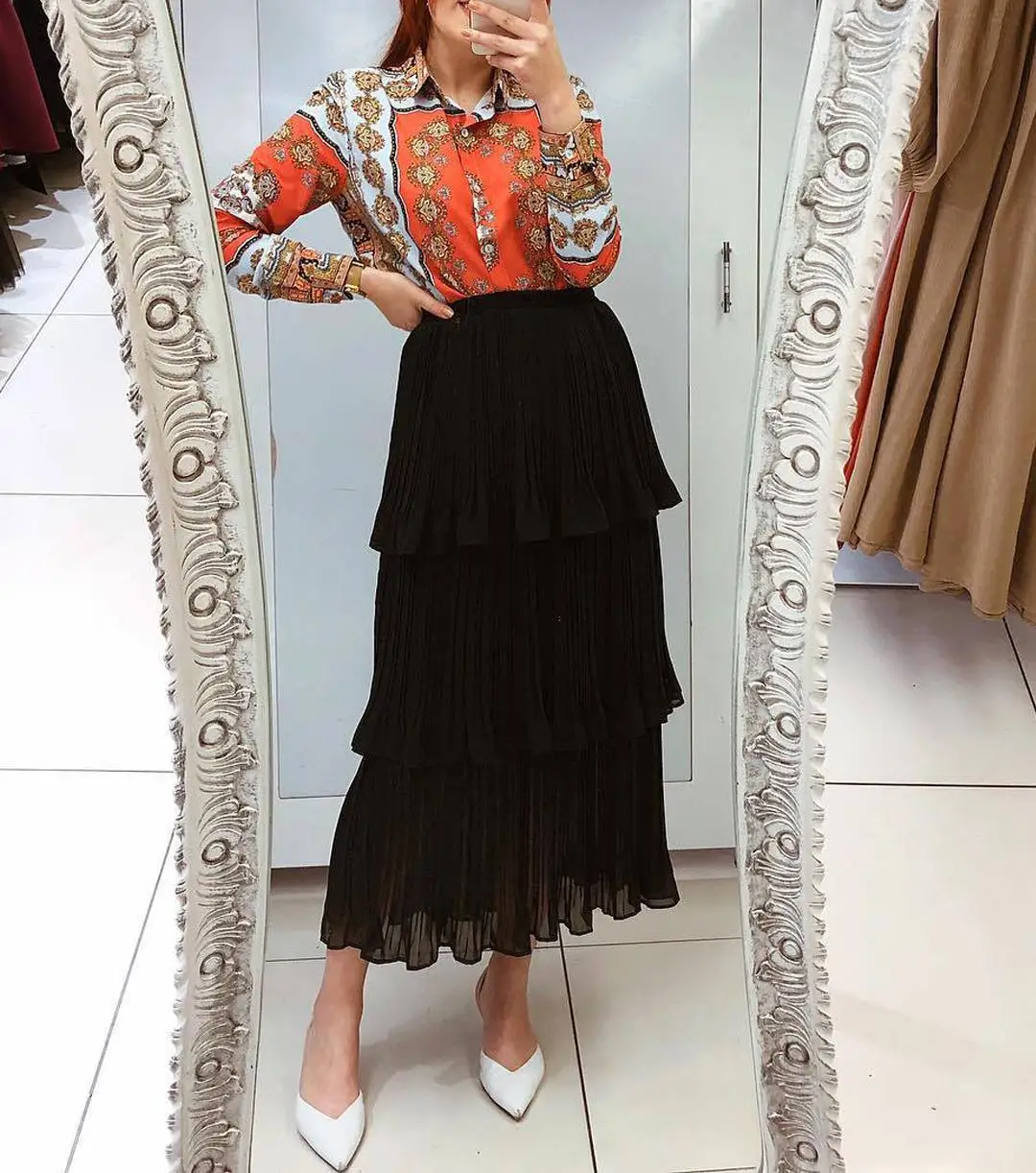 Женская многослойная юбка с высокой эластичной талией длинная макси в арабском и