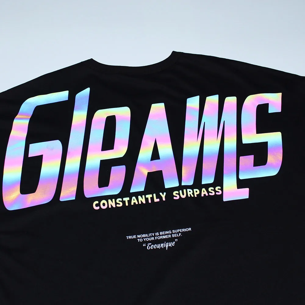 

Aolamegs Oversized T-shirt Colorful Reflective Letter Print Men's T-Shirts Summer Japanese Harajuku Tee Shirts Couple Streetwear