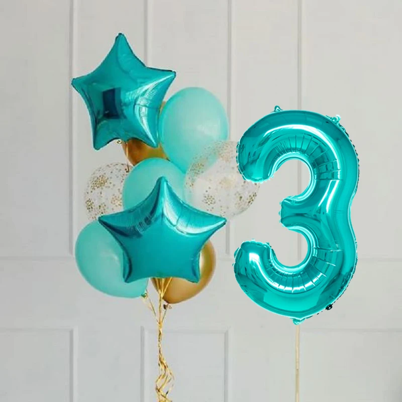 1 комплект 32 дюймов Тиффани синий номер Фольга гелиевые шары Baby Shower цифр Globos 1st 2nd