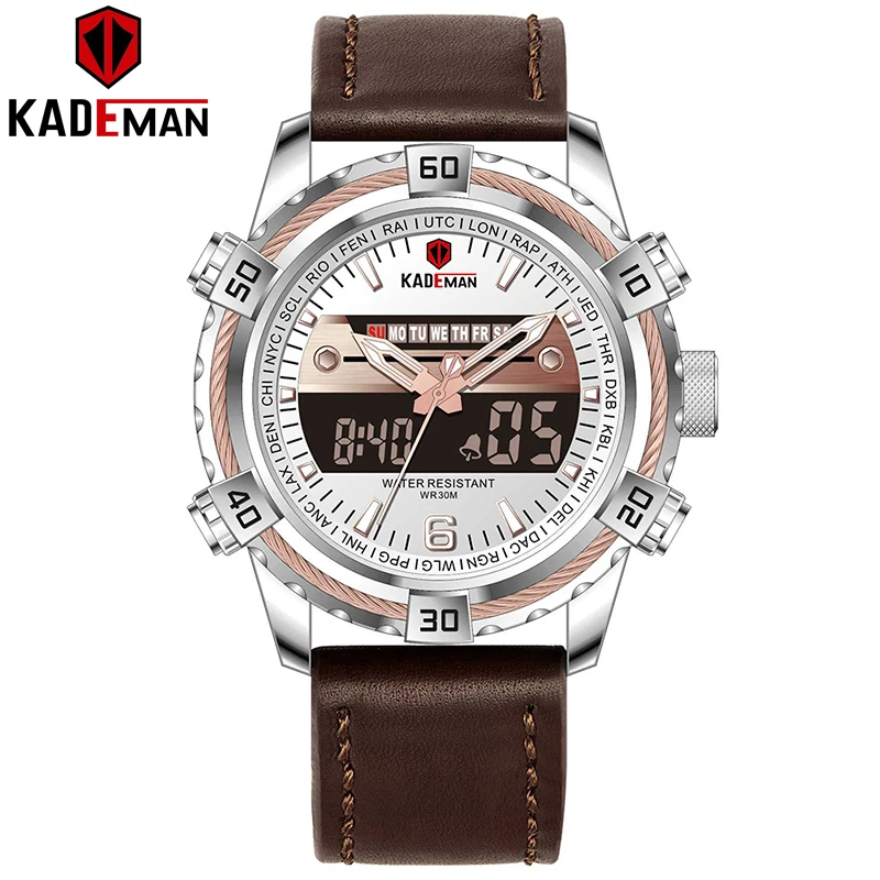 K6173-S-RG-BN Роскошные Для мужчин спортивные часы лучший бренд KADEMAN светодиодный цифровые милитари часы армии Наручные часы Человек Автоматическая Дата Часы Relogio Masculino - Цвет: K6173-S-RG-BN
