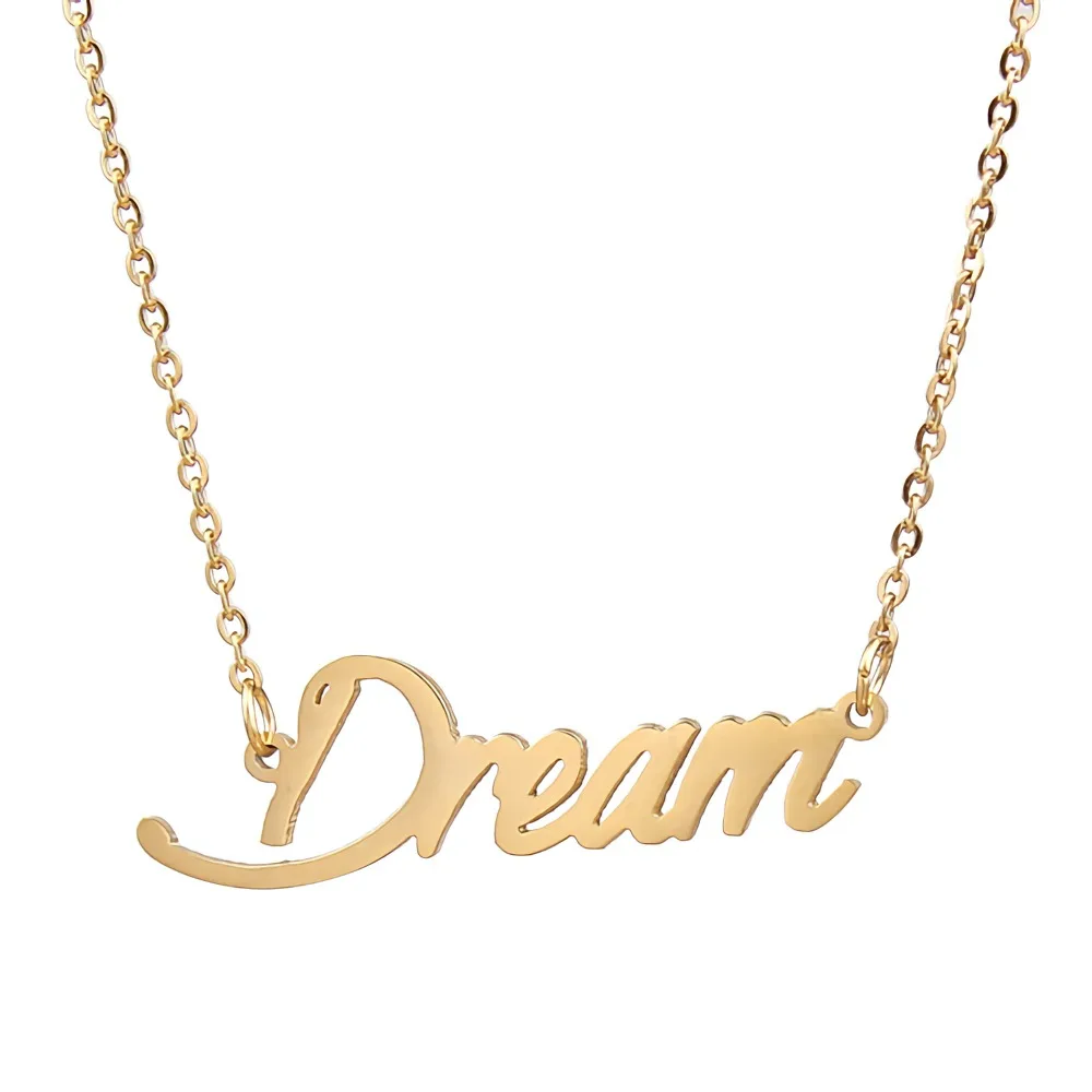 

Dream Nameplate Necklace for Women Stainless Steel Jewelry Gold Plated Name Chain Pendant Femme Mothers Friends Gift