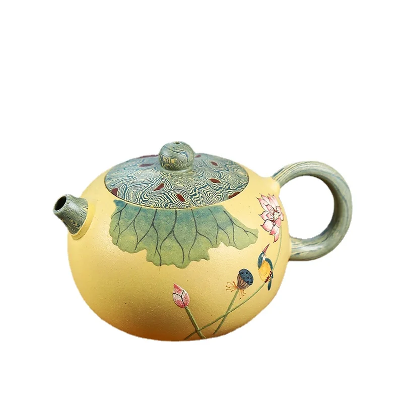 

Фиолетовый глиняный горшок Yixing, чистый ручной Глиняный Чайник с рисунком лотоса, домашний чайный набор, чайник Xishi в китайском стиле, малень...