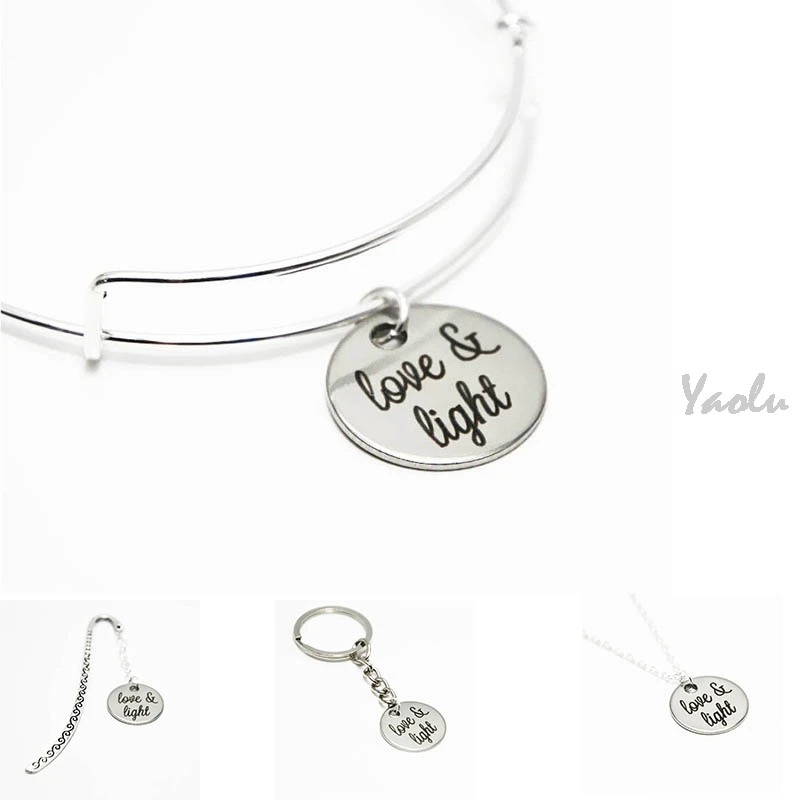 

12pcs/lot Love and light Bangle love stainless steel charm necklace keyring bookmark Jewelry