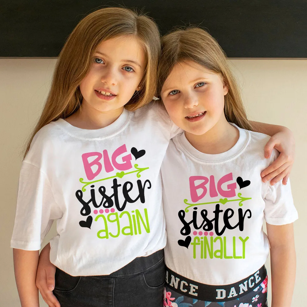 Big Sister Again/Finally Shirts Sisters Matching Outfits Big Sister Again Sisters Family Look Matching Anouncement Tops Tee