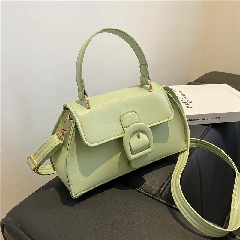 

Fashion Solid Color Leather Top Handle Bags for Women 2021 New Luxury Handbags Messenger Bag Saddle Bag