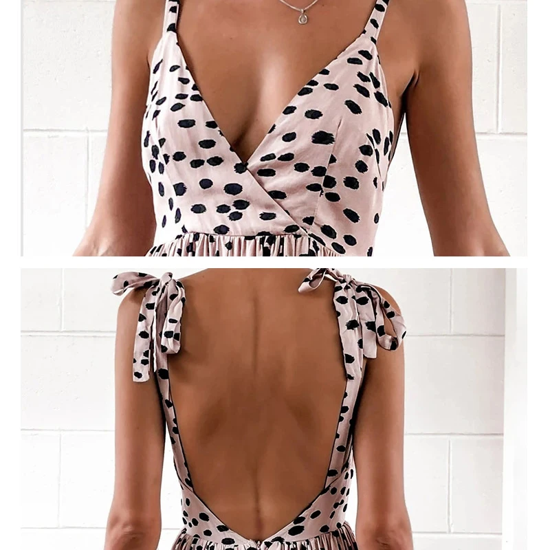

Spaghetti Strap Dress Women Polka Dot Ruffle Hem Dress Female Sexy V Neck Sleeveless Holiday Beach Dress Lady Mini Party Vestido