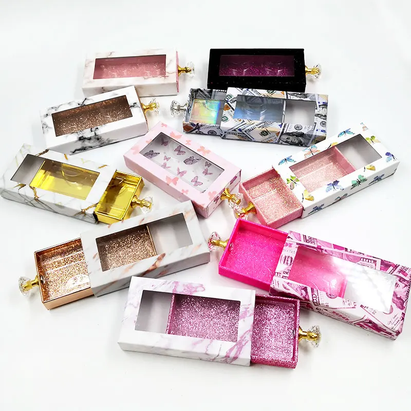 

wholesales 10/20pcsCrystal handle 25mm False Eyelashes Packaging Box butterfly Lash Boxes Fake 3d Mink Lashes Glitter Case empty