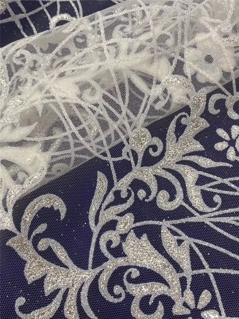 

5yards Vivi lace 2021 NEW collection D831# silver mix offwhite glued glitter lace for sawing bridal fashion dress