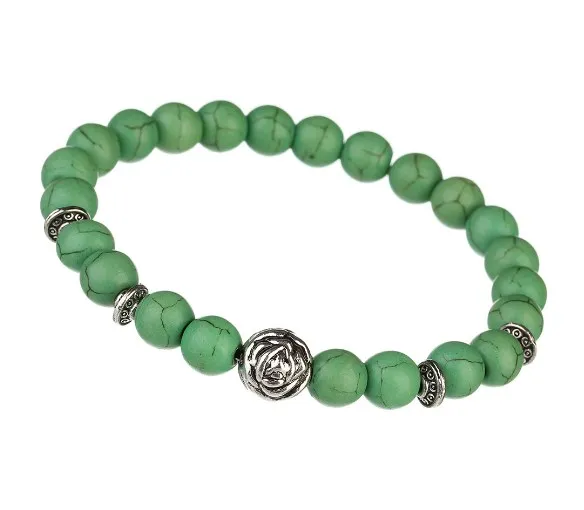 8 мм эластичная нить рейки Сплав Роза молитва Йога браслет Желтый Красный Белый