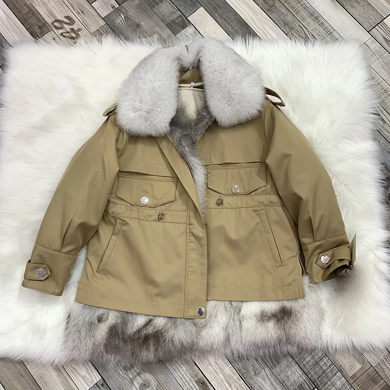 Rf1939 парка из натурального меха воротник Лисьего и подол с подкладкой кролика