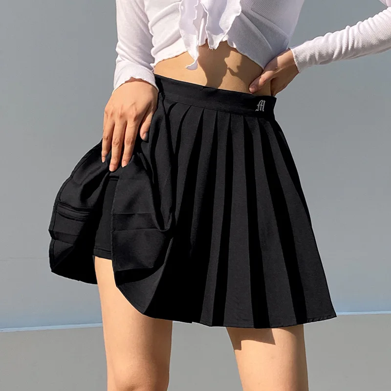 

Casual Pleated Mini Skirts Shorts Letter Print High Waisted Letter Embroidery Skirt Korean Preppy Style Summer Short Skirts 2021