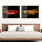 WANGART золотисто-красная аравана, картина маслом, постер с рыбками и животными, холщовые картины для гостиной, плакаты и принты, домашний декор