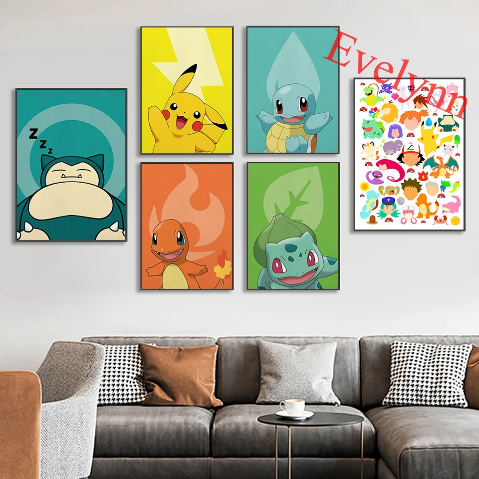 

Pokemon Poster Pikachu Pokeball Manga Video Game Nerd Painting Children Room Decor Modern Living Room Decor Canva Wall Art Print
