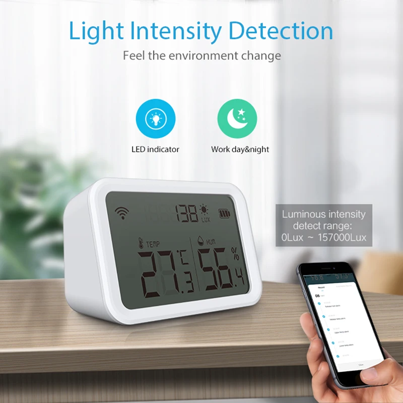 

Neo Wifi Tuya Smart Temperature Humidity Illumination Sensor Indoor Hygrometer Thermometer Gauge Works With Alexa Google Home