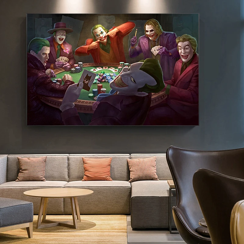 

Joker Playing Poker Movie Barber Shop Canvas Painting Nordic Poster and Prints Wall Art Funny Picture for Living Room Decoration