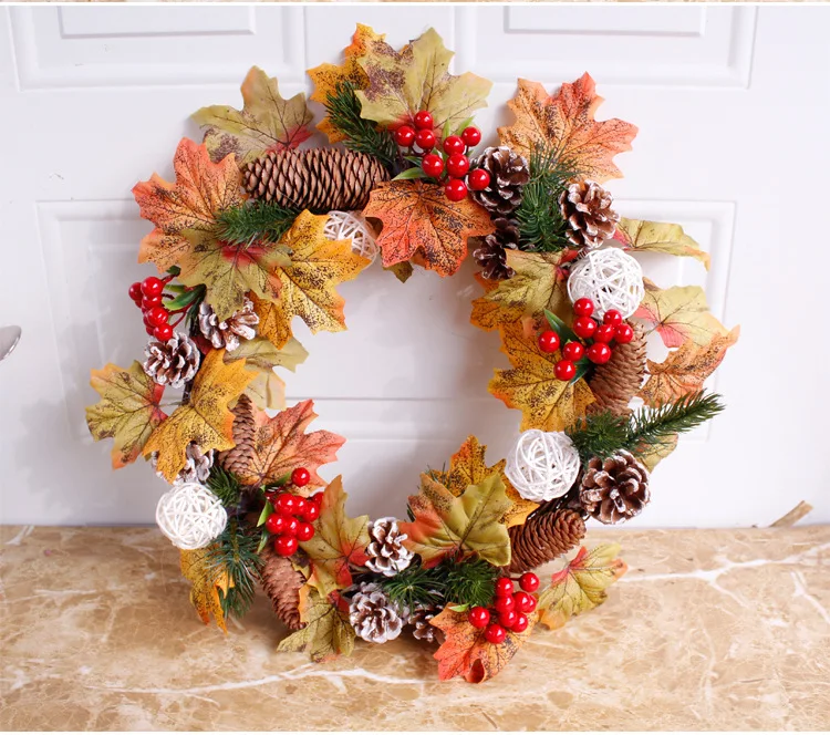 Урожай 2019 домашний декор сосновый конус кленовые листья венка дверь деревенская