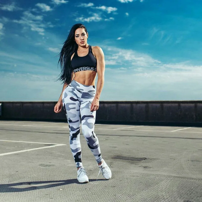 Новинка черно белые камуфляжные спортивные Леггинсы в европейском и