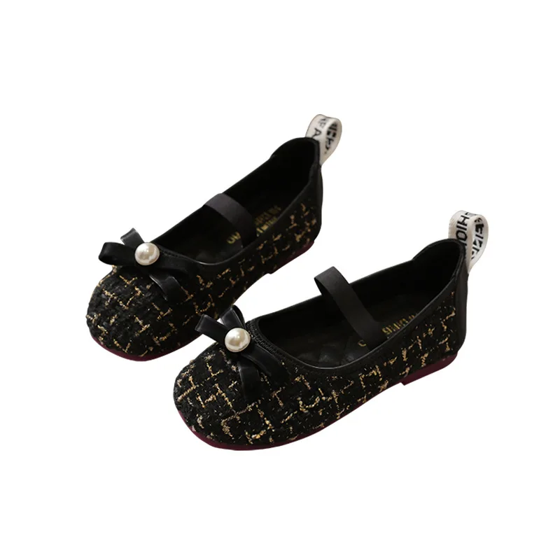 

New Children Flats Girls Pearl Bow Princess Shoes Soft Bottom Comfortable Baby Toddler Moccasins Dress Dance Shoes Kids 02B