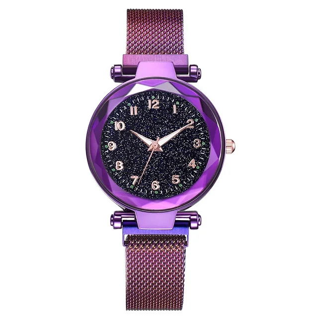 D Purple Relogio Feminino модные женские часы Звездное небо магнитные наручные часы с ремешком-сеткой женское платье Светящиеся кварцевые наручные женские часы - Цвет: D Purple