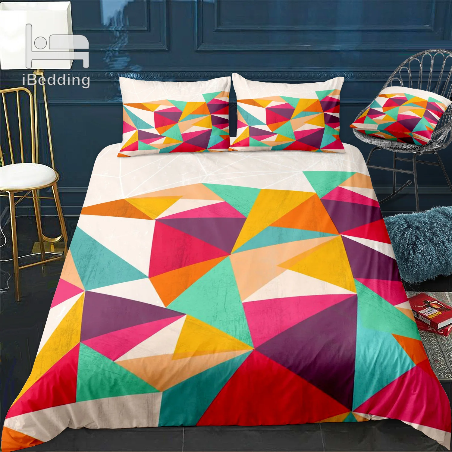 Комплект постельного белья минималистичный комплект с круглыми синими цветными