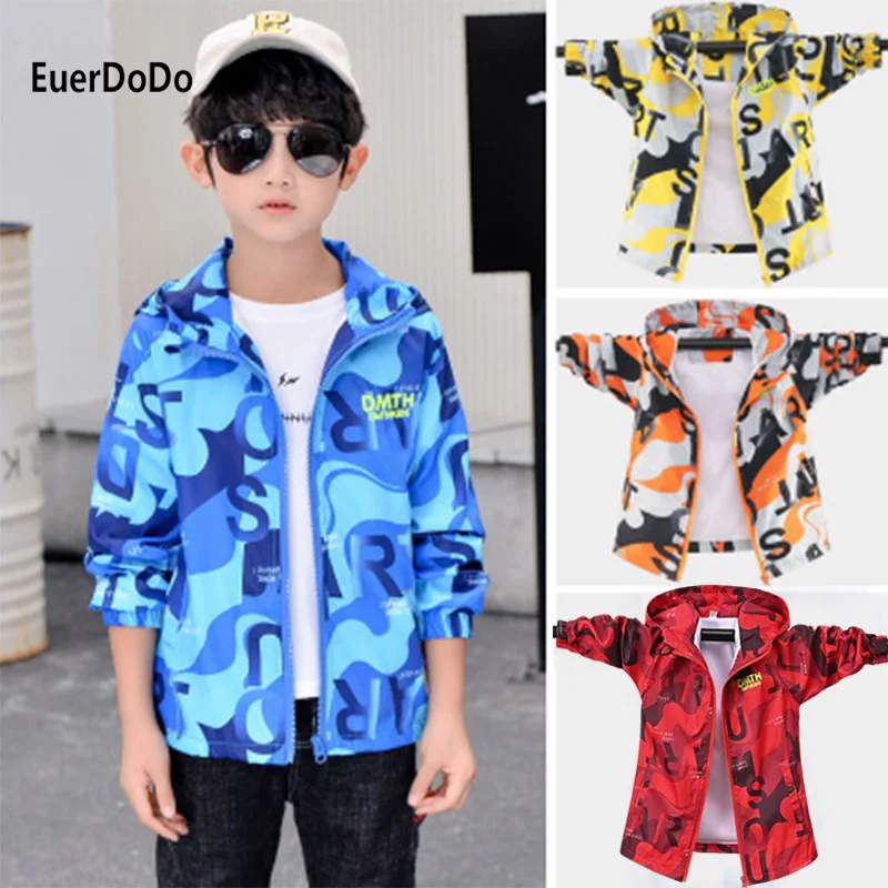 

2020 Brand Children's Jacket Boys Windbreaker Autumn Kids Letter Coat 3-14Years Teenage Hooded Zipper Sport Outerwear Clothing
