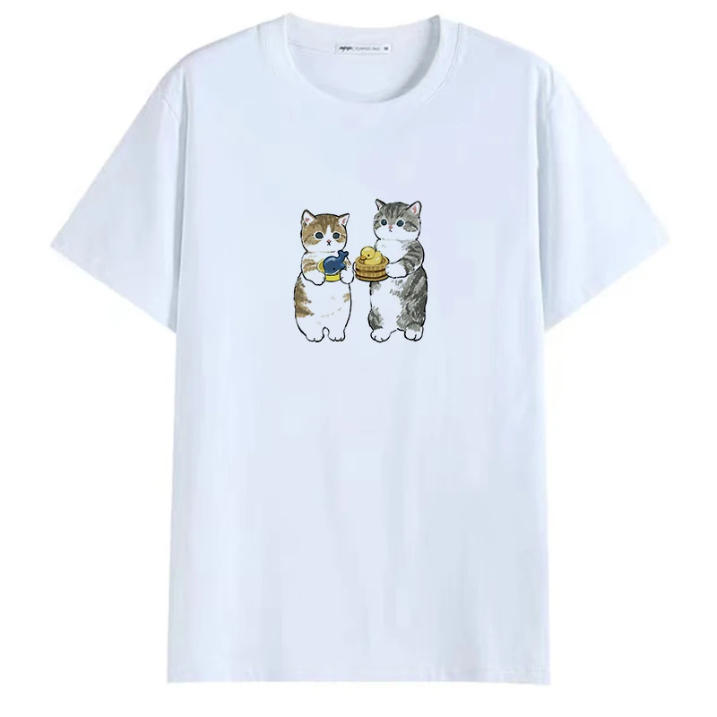 Женская футболка с круглым вырезом и принтом белая коротким рукавом в Корейском