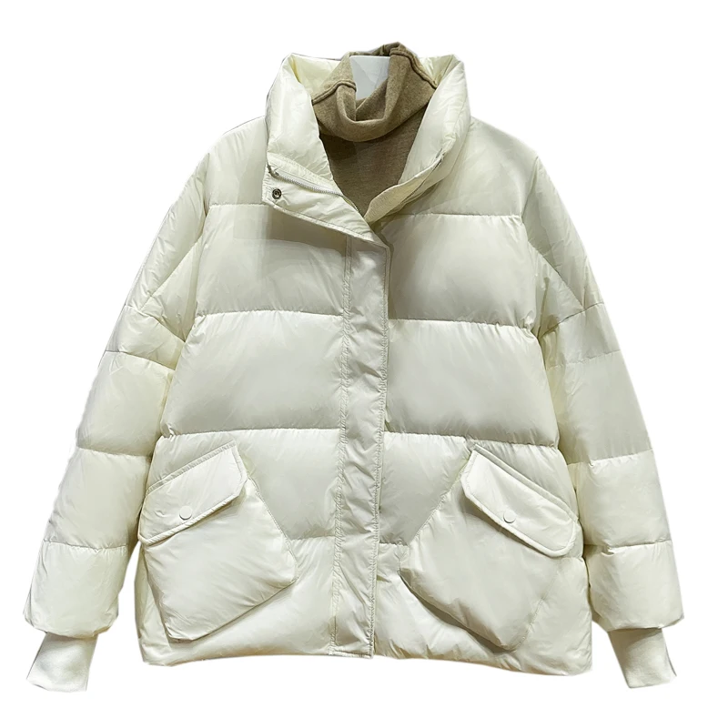 Женская куртка на белом утином пуху Fitaylor свободная парка со стоячим воротником