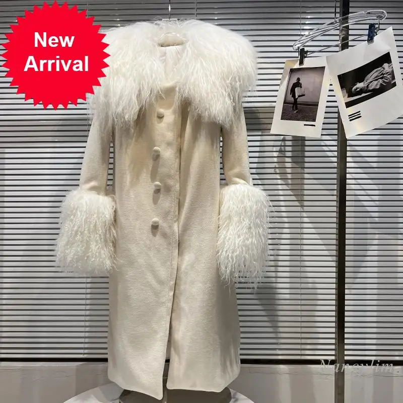 

Женское длинное пальто из шерсти ягненка, Классическая уличная ветровка с поясом на талии, стеганое пальто из смешанной шерсти, зима 2021