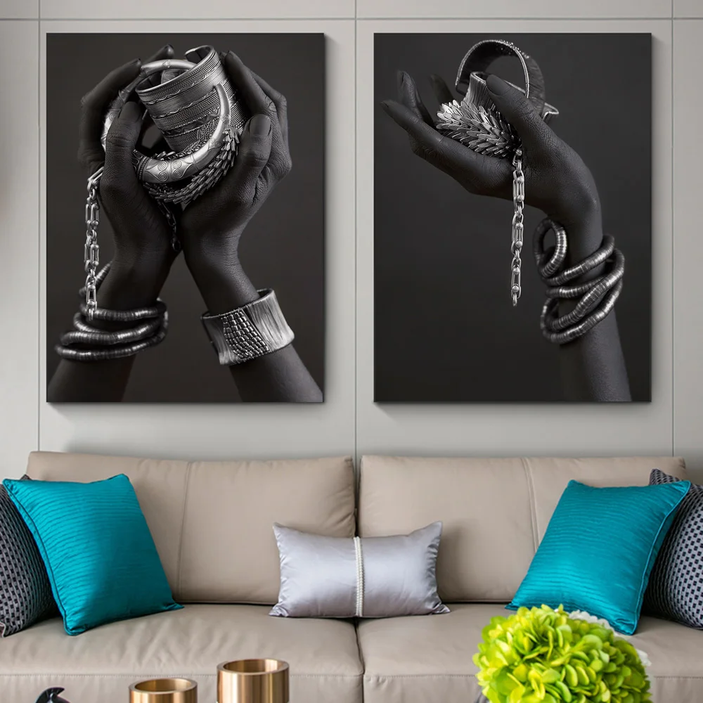 

Silver Bracelet Art Canvas Print Painting African Black Skin Women Modern Living Room Wall Picture Home Decoration Poster