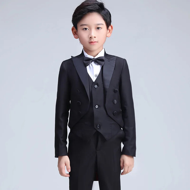 

Официальный костюм для мальчиков на свадьбу, детские костюмы на выпускной, черные свадебные костюмы для мальчиков, смокинг, комплект детской одежды, официальный костюм для мальчика