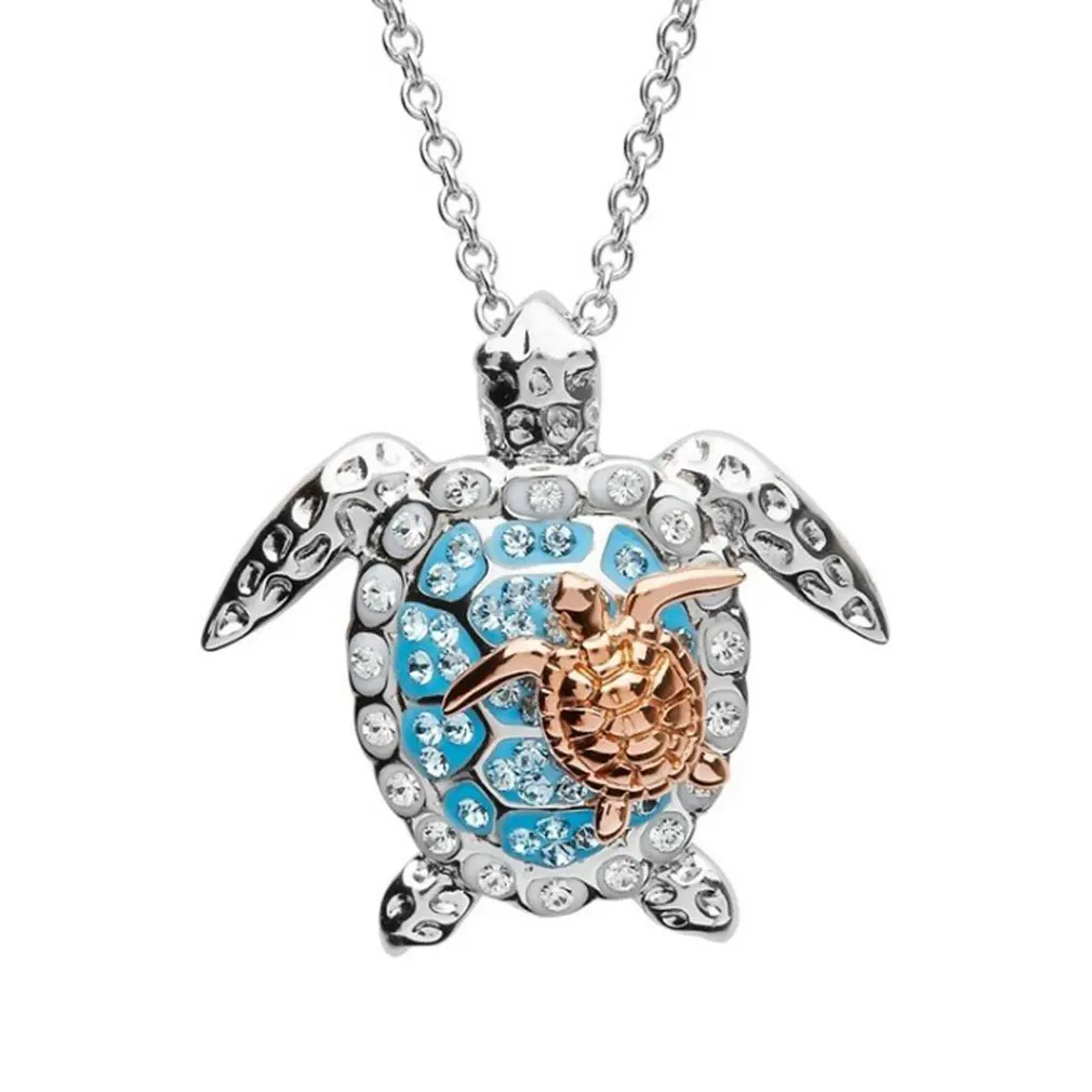 Модная винтажная черепаха Золотая инкрустация бриллиантовое ожерелье розовое