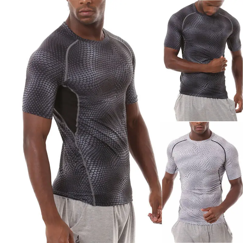 

WolFAce Workout fitness men Short sleeve t shirt men thermal muscle bodybuilding wear compression Elastic Slim exercise clothing