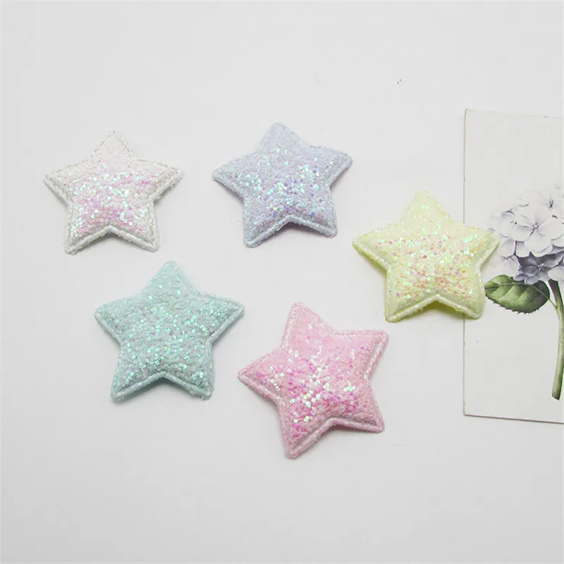10-50Pcs Glitter Sequin Stars/Heart Padded Patches Appliqued DIY Craft Supplies Kids Hair Pin Accessories Material Embellishment | Дом и сад