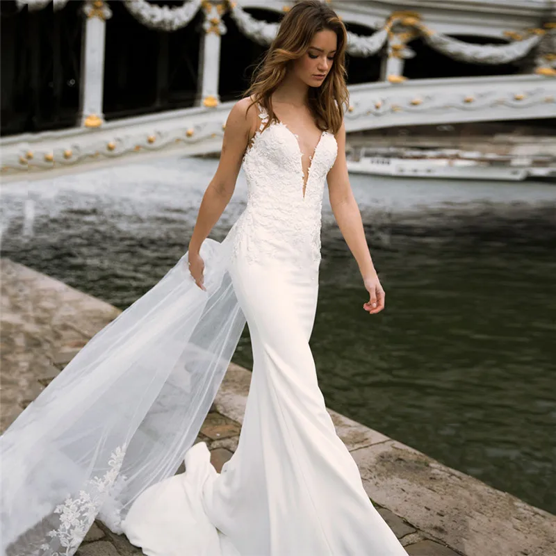 

Женское свадебное платье с юбкой-годе, кружевное платье из двух предметов с приталенной талией, без рукавов, с аппликацией, пляжное платье н...