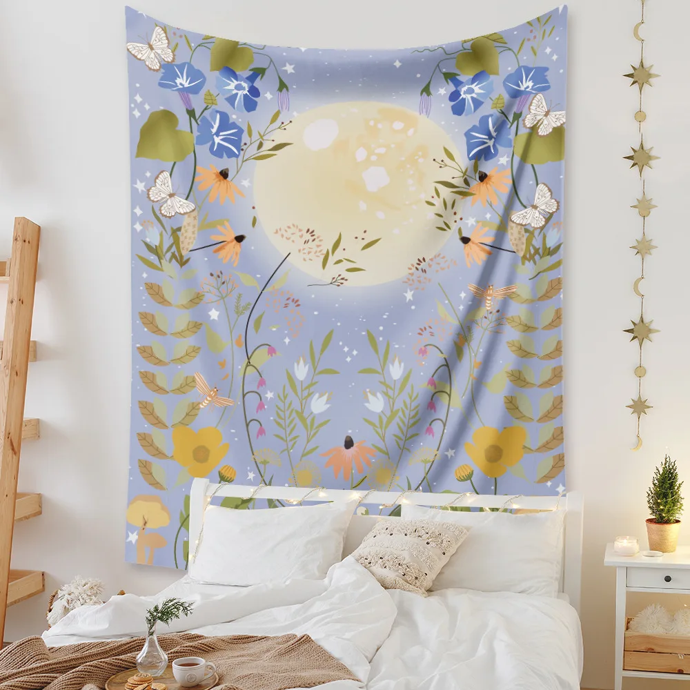 

Bohemian Hippie Wall Hanging Tapestry Moon Mandala Floral Psychedelic Carpet Purple Dorm Headboard Curtains Boho Home Decor Yoga