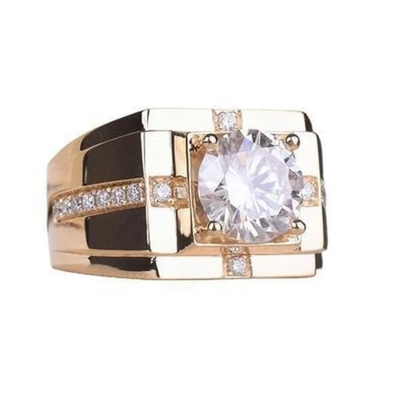 

Classic Men's Diamond Ring Imitation Morsonite Plated Gold Domineering Wedding